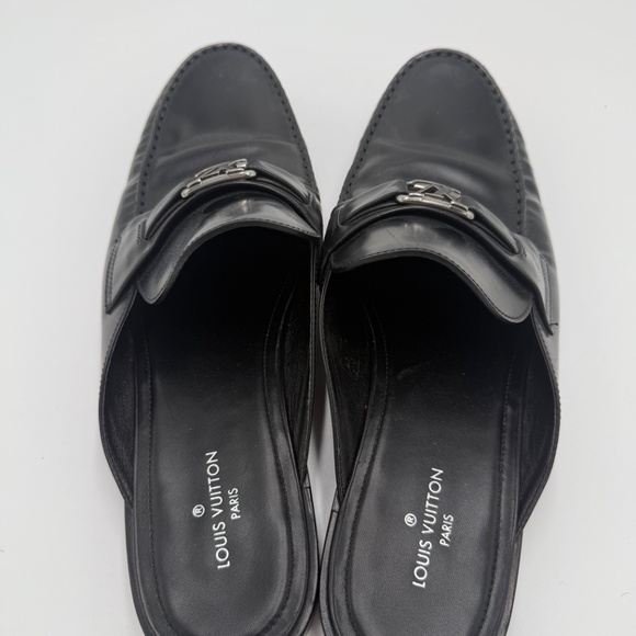 Louis Vuitton Black Leather Slip-On Loafers with LV Hardware - Picture 3 of 4
